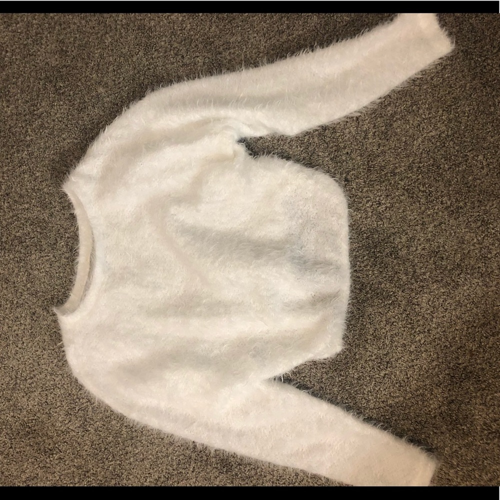 White fuzzy Zara top